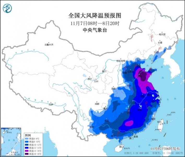 寒潮继续影响我国中东部地区