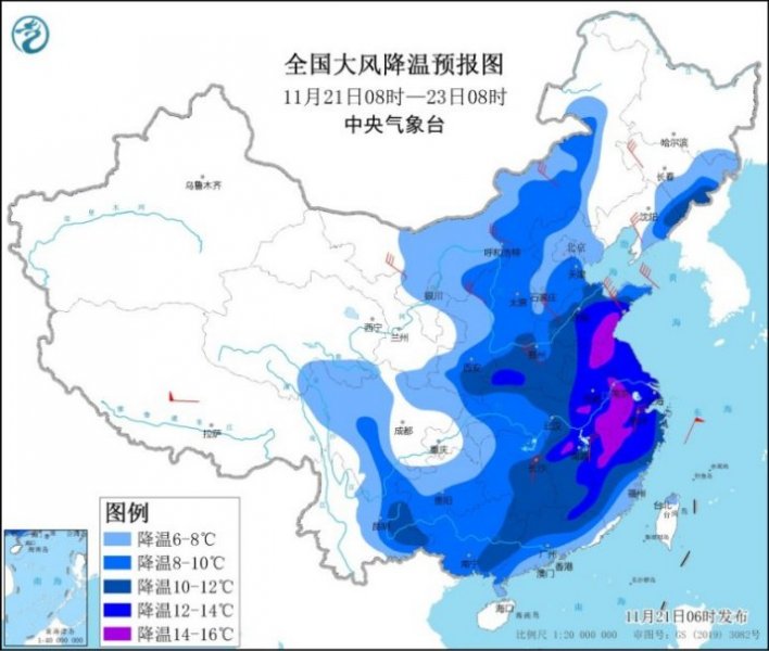此次寒潮华东将是强降温中心 东北又迎暴风雪天气