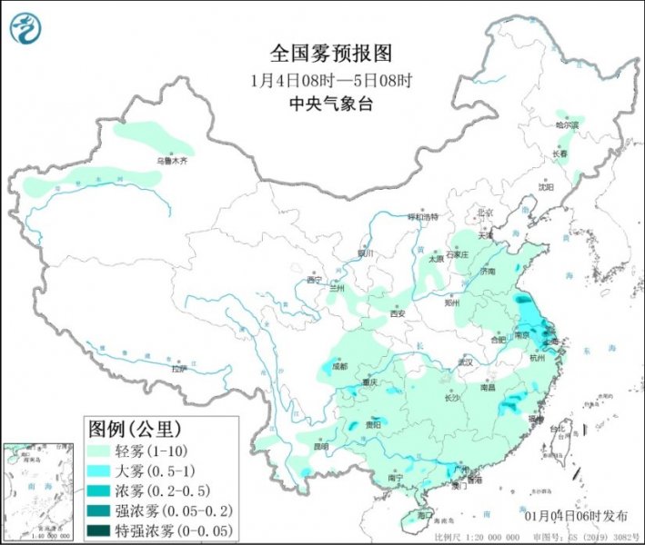 4日江淮江汉霾天气减弱 长三角中北部大雾 