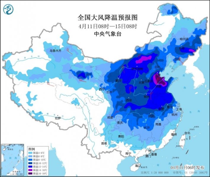 较强冷空气影响我国中东部地区 