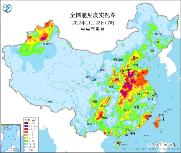 冀鲁豫等地大雾笼罩能见度较差 未来三天新疆及东北地区有降雪