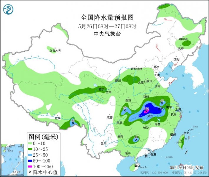 今日强降雨集中在湖北安徽河南 明天雨区将北抬至华北黄淮一带