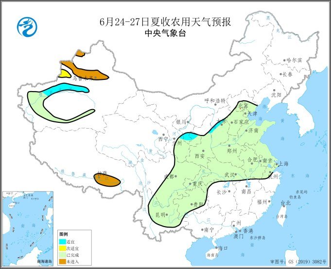 24-27日夏收夏种区多晴好天气 利于夏收夏种扫尾 