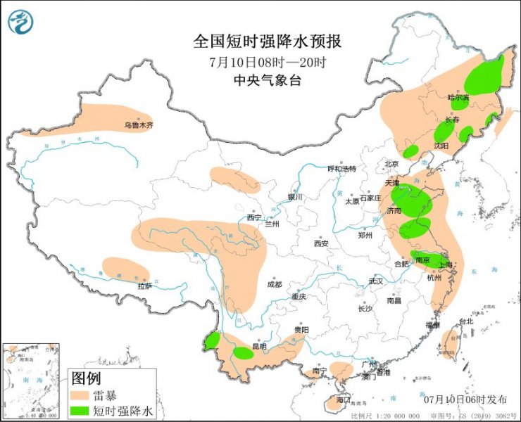 黑龙江吉林辽宁山东江苏云南等地将有强对流天气