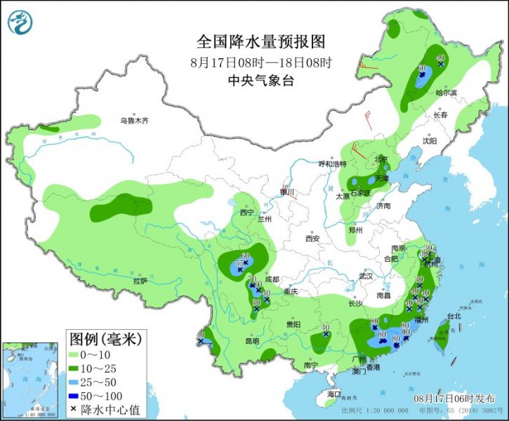 内蒙古华北东北等地有降雨并伴有对流 南方仍多分散性强降水