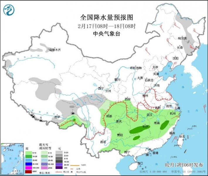湖南中北部等地有中到大雨  江南中北部等地湿冷感明显