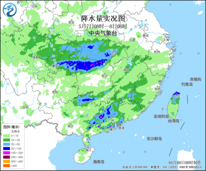 南方降雨进入最强时段 并伴有大范围强对流天气
