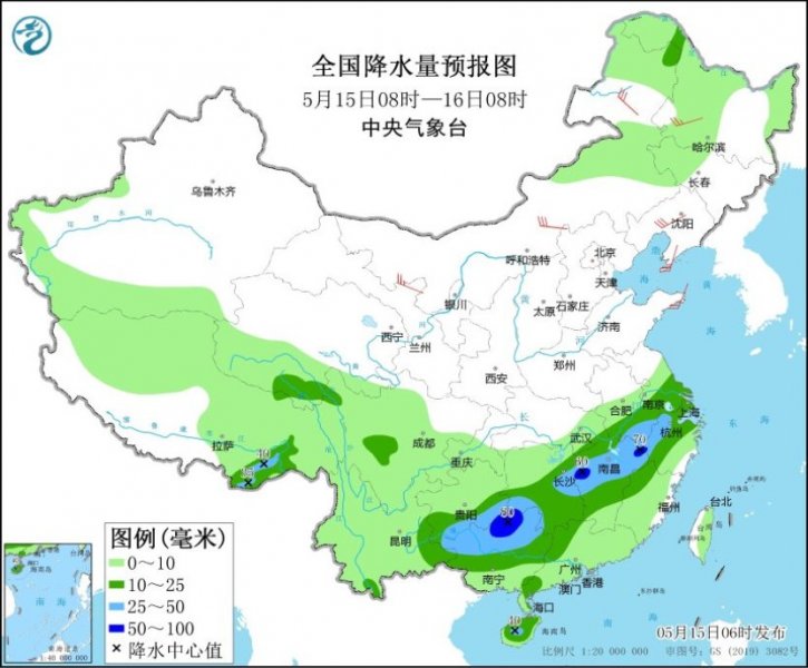 未来三天长江以南降雨充足 广西湖南江西等地雨势较大