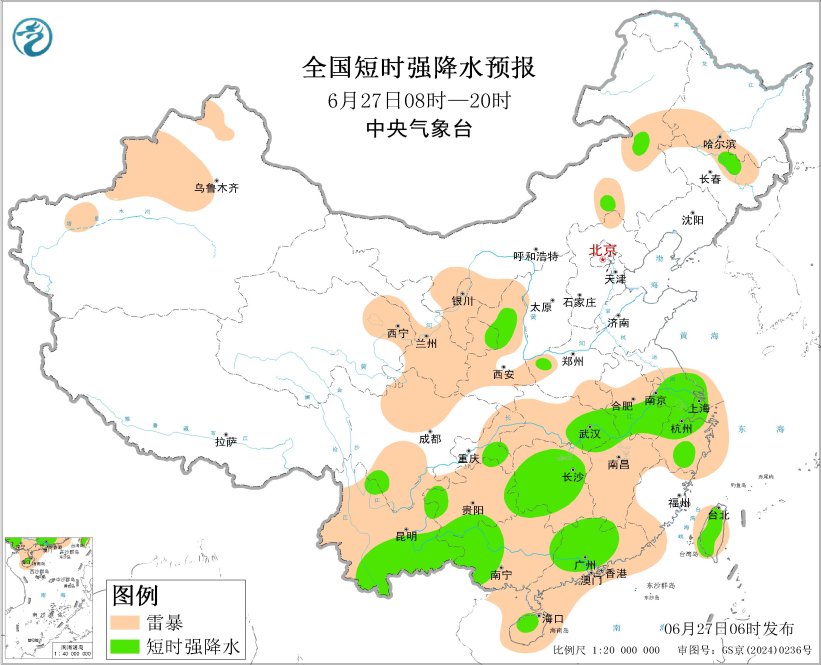 陕西山西江苏云南湖南广东等地将有强对流天气