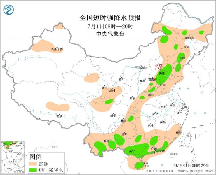 黑龙江辽宁吉林河北山东广西海南岛等地将有强对流天气