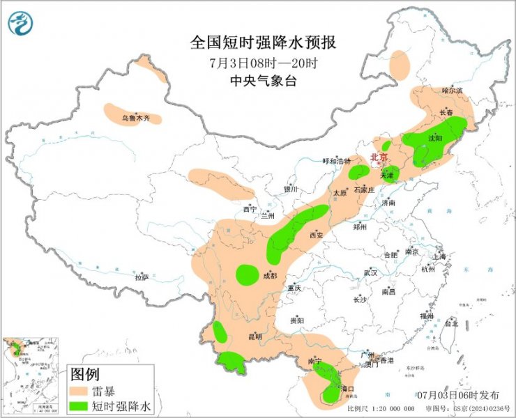 辽宁吉林河北天津甘肃等地将有强对流天气